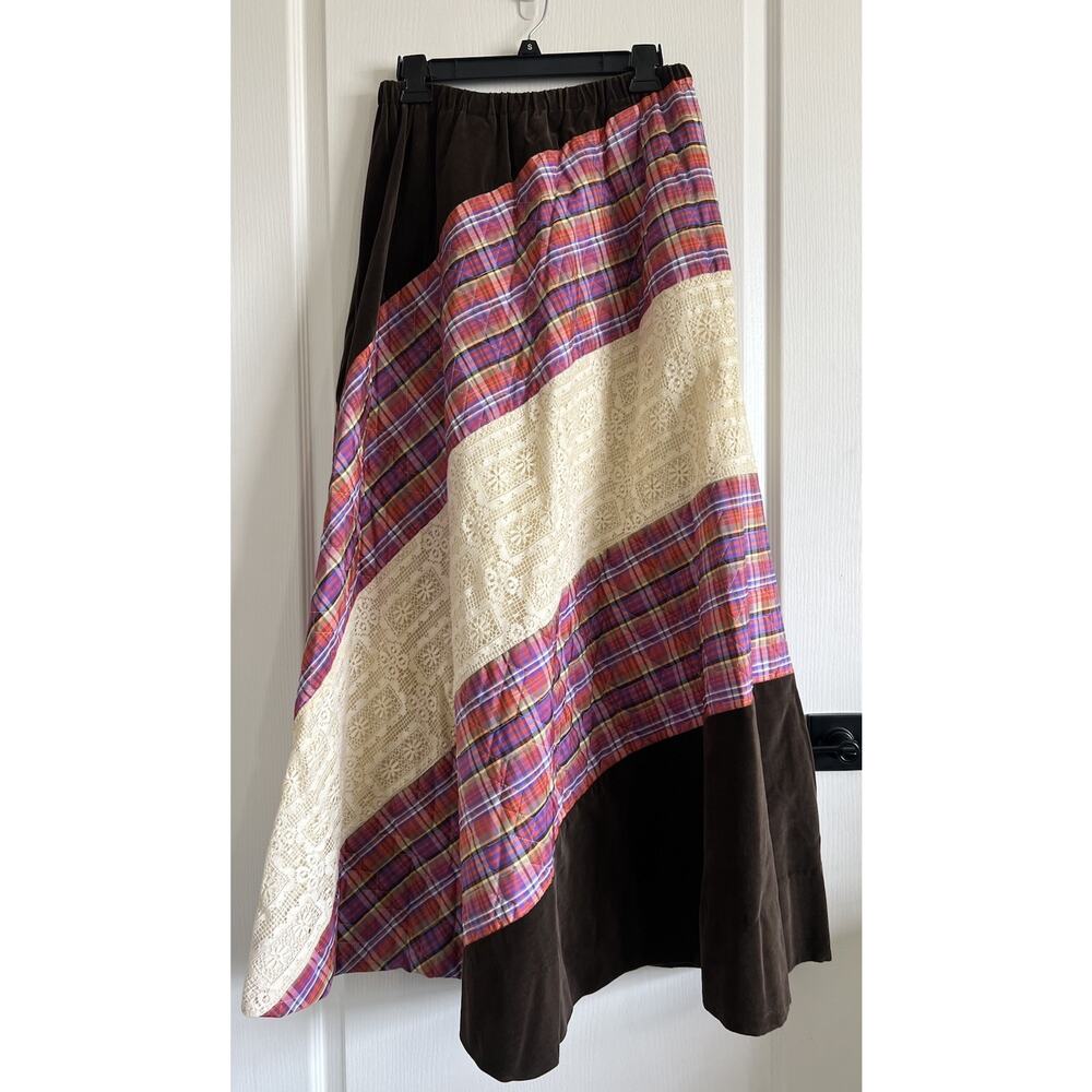 Vintage Chessa Davis Womens Maxi Skirt Velvet Lace Quilted Cottagecore Boho S/M - Picture 7 of 16
